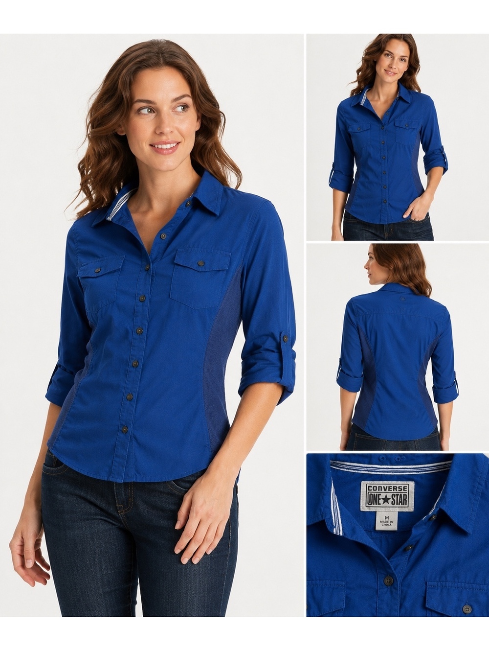 Converse One Star Women’s Utility Button-Up Shirt 3/4 Sleeve Shirt 100% cotton